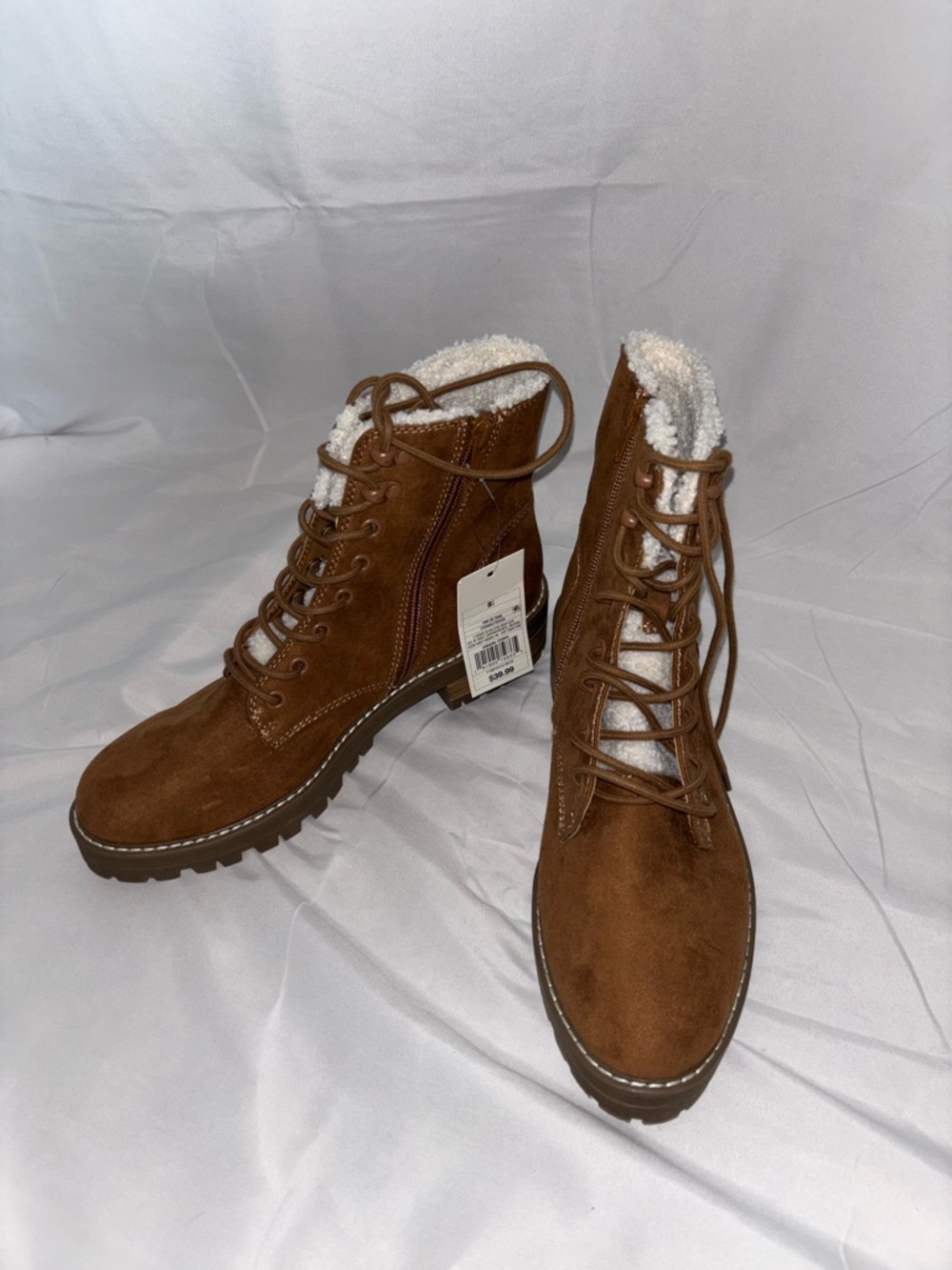 NEW Brown Faux-Suede Lace-Up Winter Boots with Sherpa Lining